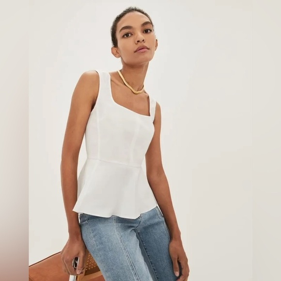 Veronica Beard  Basso Stretch Cotton Sleeveless Peplum Top White NWT - Picture 1 of 13